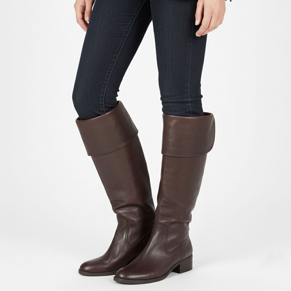 Jessica Simpson Cobra Brown Leather Over Knee Boots Fold Down Cuff Classic